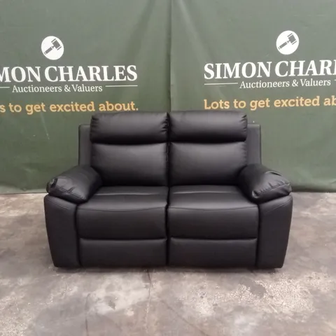 EDISON 2 SEATER LUXURY FAUX LEATHER MANUAL RECLINER SOFA - BLACK