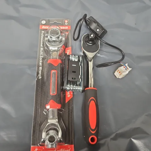 BOX OF ASSORTED CAR ITEAMS TO INCLUDE - TOOLS - BIKE PUMP - BRAKE PADS