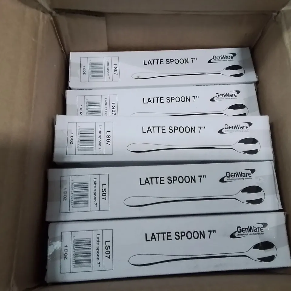 BOX CONTAINING 18 BOXES OF 12 LATTE SPOONS