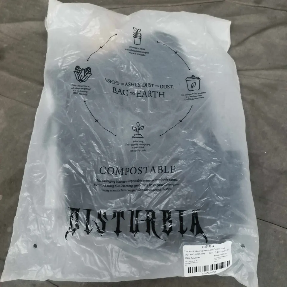 BAGGED DISTURBIA FLORENCE LACE UP HARNESS CORSET TOP IN BLACK - UK 6