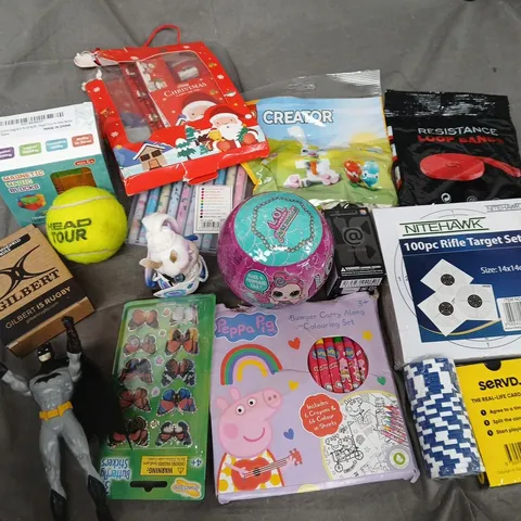 APPROXIMATELY 25 ASSORTED TOYS & GAMES TO INCLUDE NITEHAWK 100PC RIFLE TARGET SET, LEGO CREATOR, RESISTANCE LOOP BAND, ETC