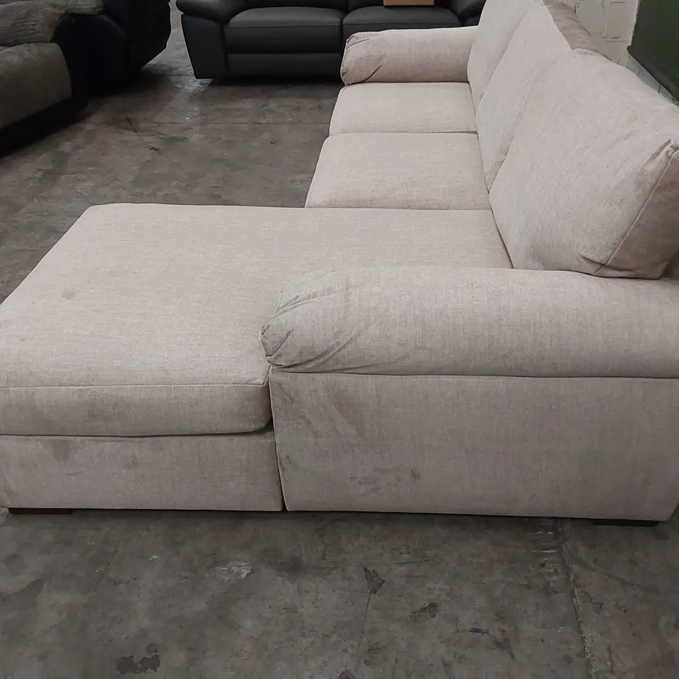 DESIGNER AMALFI FABRIC UPHOLSTERED CORNER CHAISE SOFA - BEIGE 