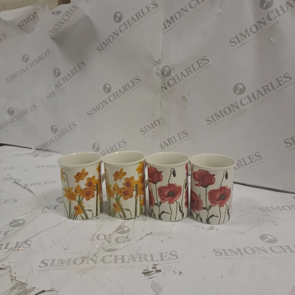 BOXED SET OF 4 MUGS TO INCLUDE 2 POPPY MUGS, 2 DAFFODIL MUGS