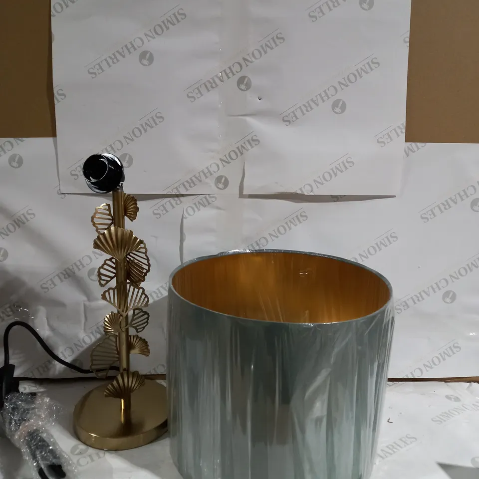 ALISON CORK GINKGO LEAF TABLE LAMP - GOLD AND DUCK EGG