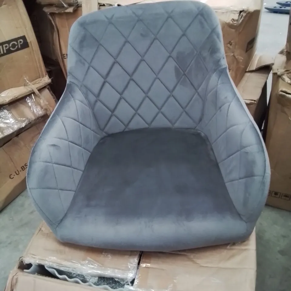 BOXED PAIR OF GREY VELVET UPHOLSTERED DINING CHAIRS