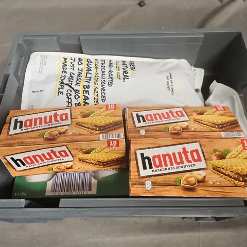 TOTE OF APPROXIMATELY 11 ASSORTED FOOD AND DRINK ITEMS TO INCLUDE HANUTA BISCUITS , RAVE COFFEE , ETC