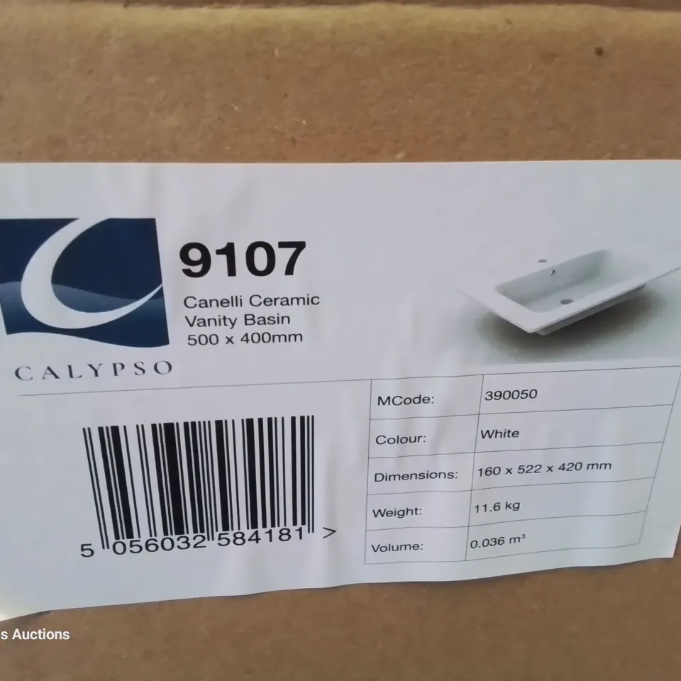 BOXED CANELLI CERAMIC SINGKE TAP VANITY BASIN WHITE 500 × 400mm