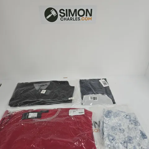 BOX OF APPROXIMATELY 15 ASSORTED CLOTHING ITEMS IN VARIOUS COLOURS, SIZES AND STYLES