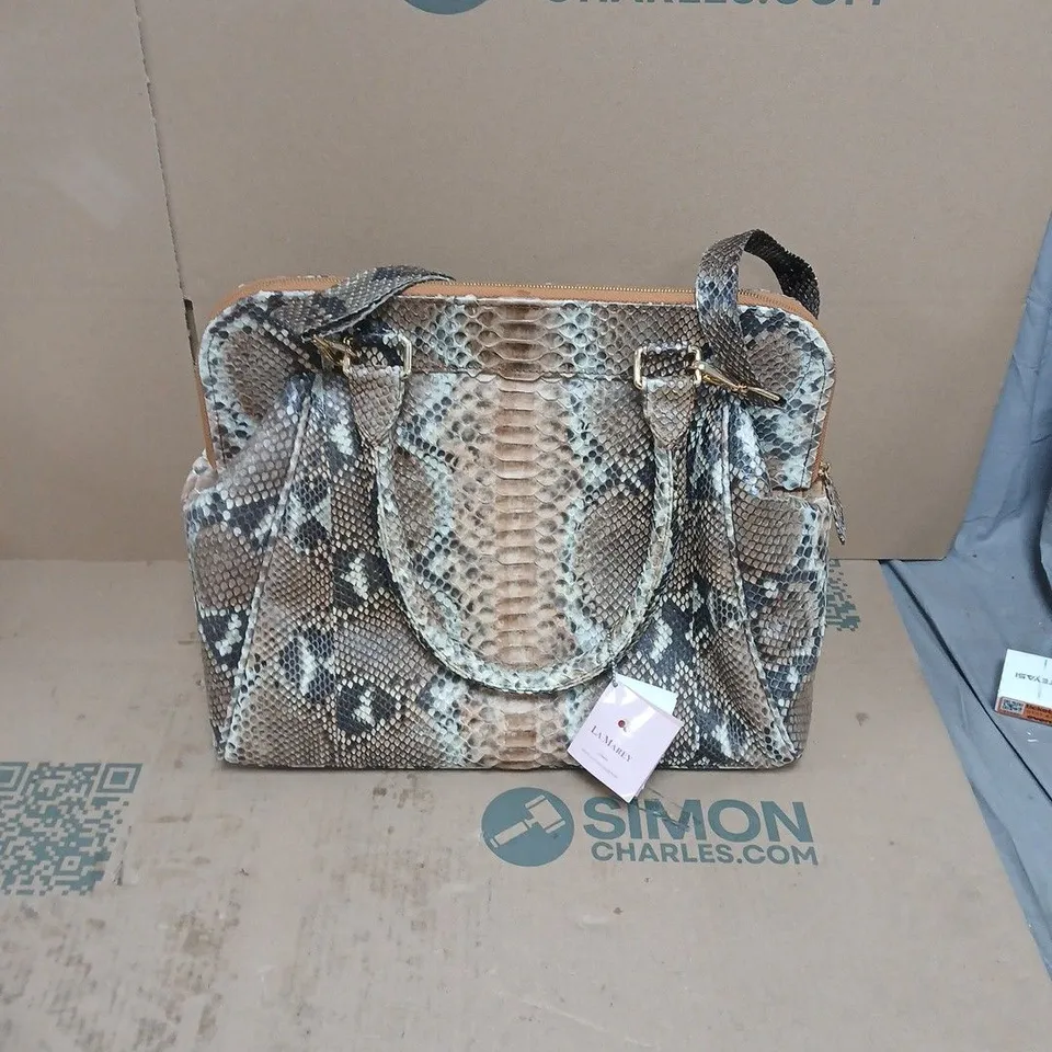 LA MAREY 100% GENUINE PYTHON LEATHER TOTE BAG WITH DETACHABLE SHOULDER STRAP INCLUDES COTTON STORAGE BAG
