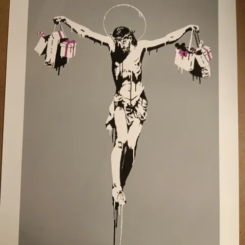 BANKSY CHRIST WITH SHOPPING BAGS ART PRINT - 247/500