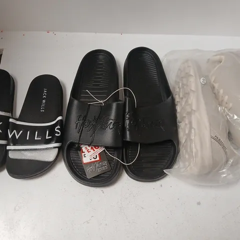 BOX OF APPROXIMATELY 15 ASSORTED PAIRS OF SHOES AND FOOTWEAR ITEMS IN VARIOUS COLOURS, STYLES, AND SIZES - COLLECTION ONLY