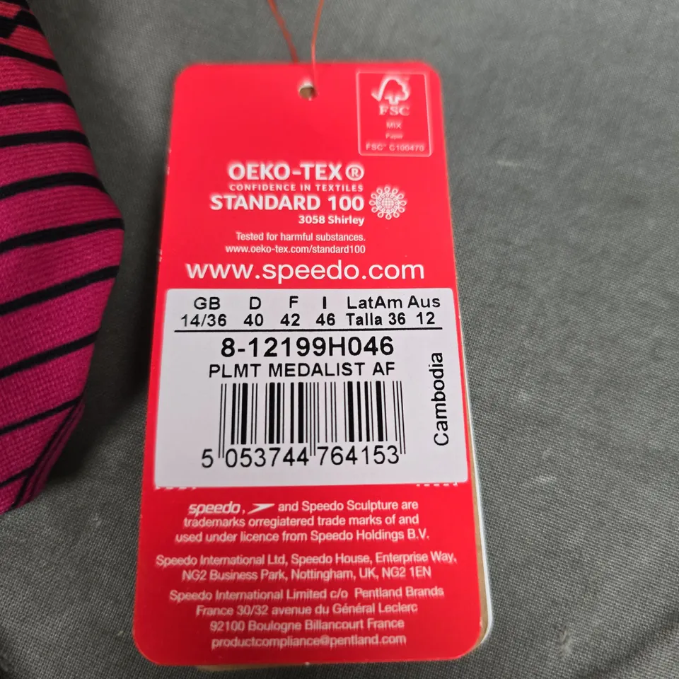 SPEEDO MEDALIST AF ONE-PIECE SWIMSUIT – WOMEN'S, UK 14 (EU 40) – GRADIENT PINK/ORANGE/NAVY
