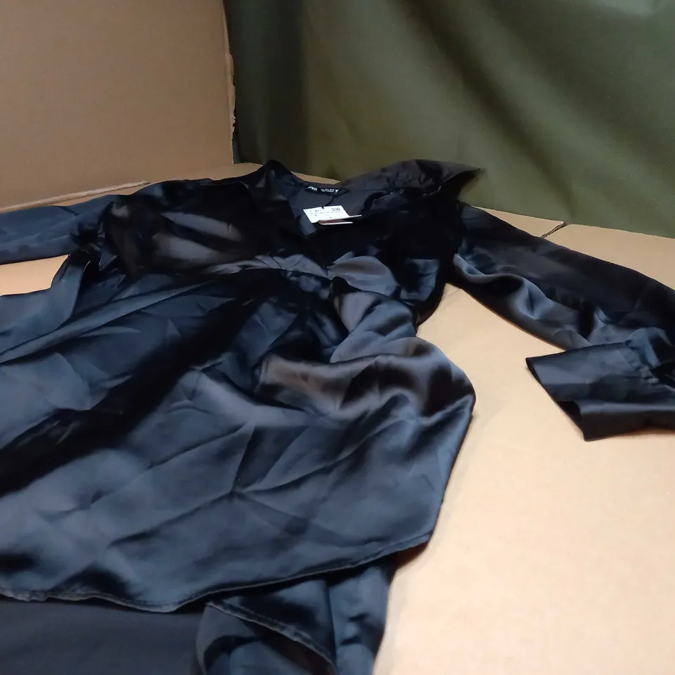 ZARA BLACK SATIN SHIRT DRESS - LARGE