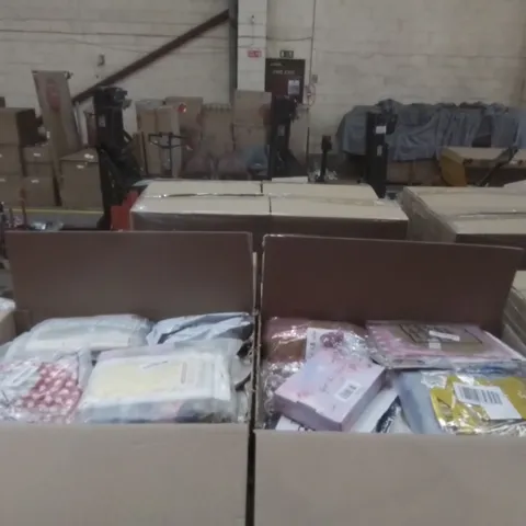 PALLET CONTAINING 20 BOXES OF PARTY ITEMS TO INCLUDE; FOIL FRINGE CURTAINS, PARTY HATS, HANGING DECORATIONS ETC
