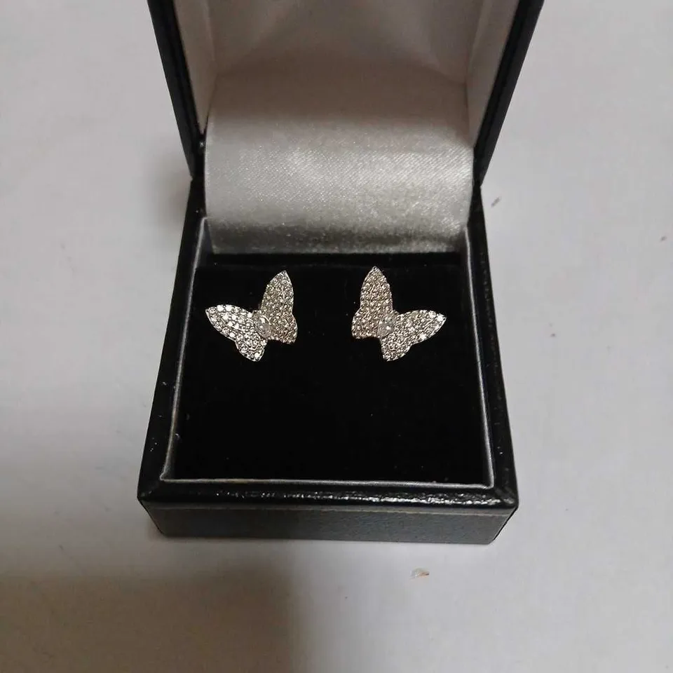DIAMONIQUE 0.69CT TW PAVE BUTTERFLY STUD EARRINGS STERLING SILVER 