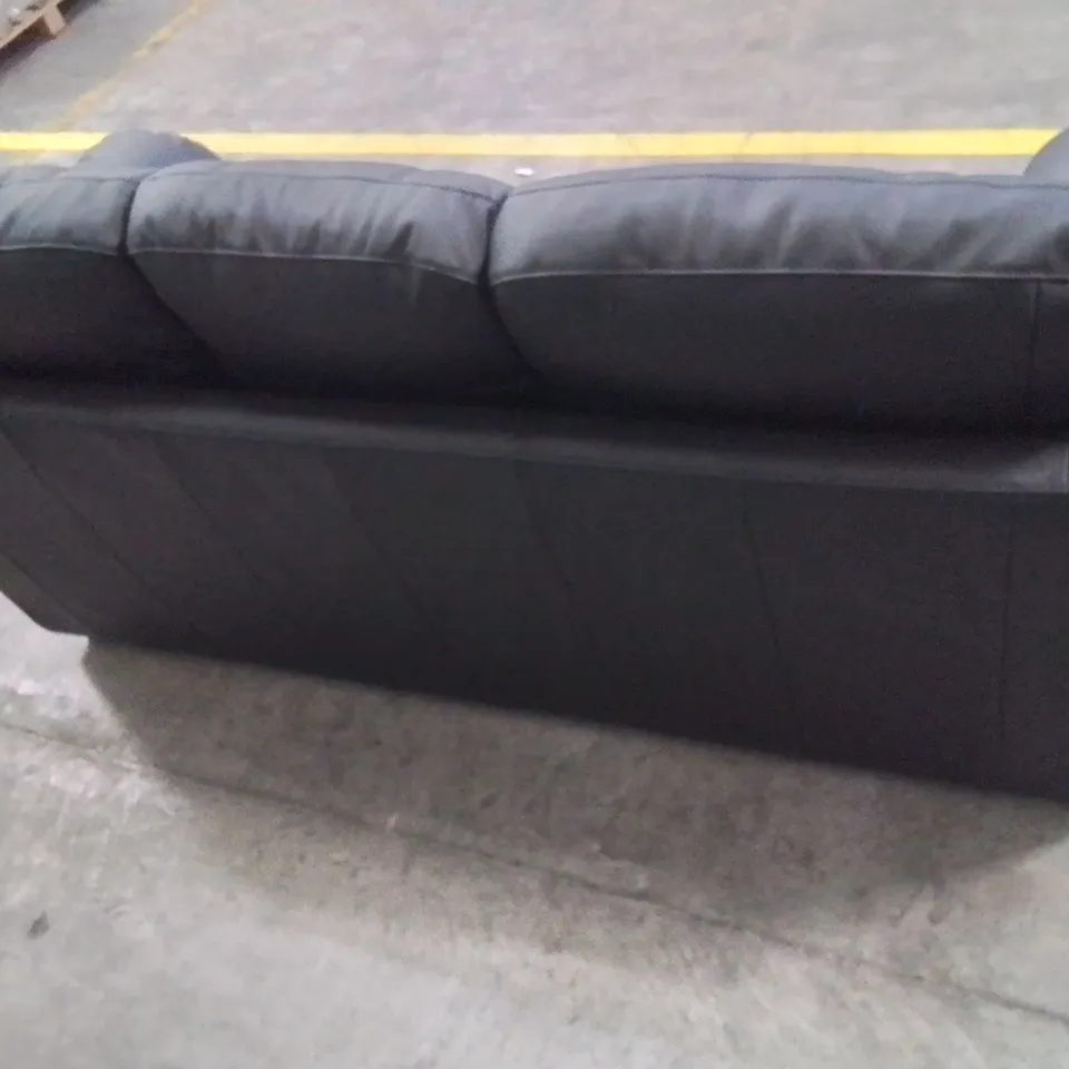 QUALITY DESIGNER 3 SEATER FAUX LEATHER UPHOLSTERED BLACK SOFA