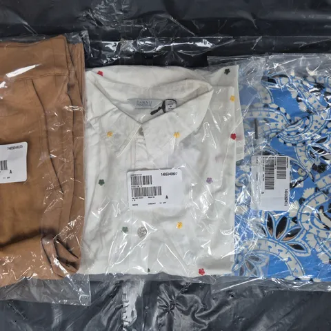 BOX OF APPROXIMATELY 10 ASSORTED CLOTHING AND FASHION ITEMS IN VARIOUS COLOURS, STYLES, AND SIZES, ETC - COLLECTION ONLY