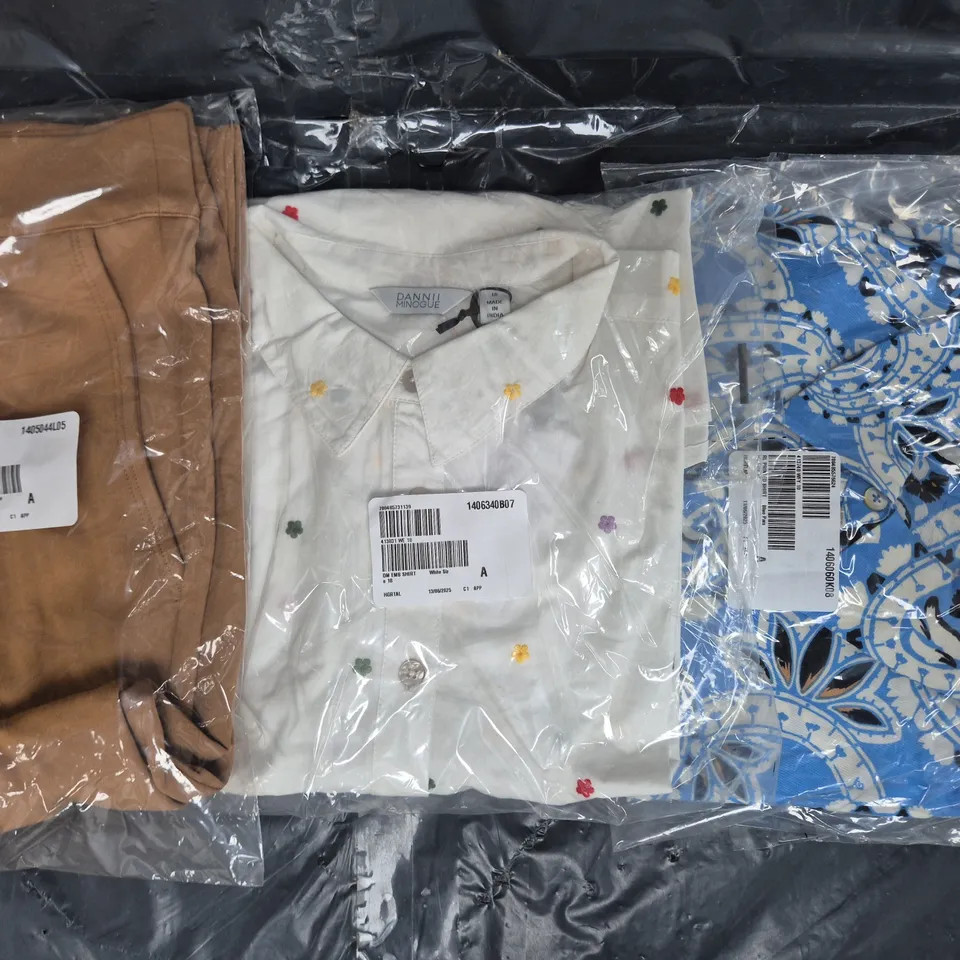 BOX OF APPROXIMATELY 10 ASSORTED CLOTHING AND FASHION ITEMS IN VARIOUS COLOURS, STYLES, AND SIZES, ETC - COLLECTION ONLY