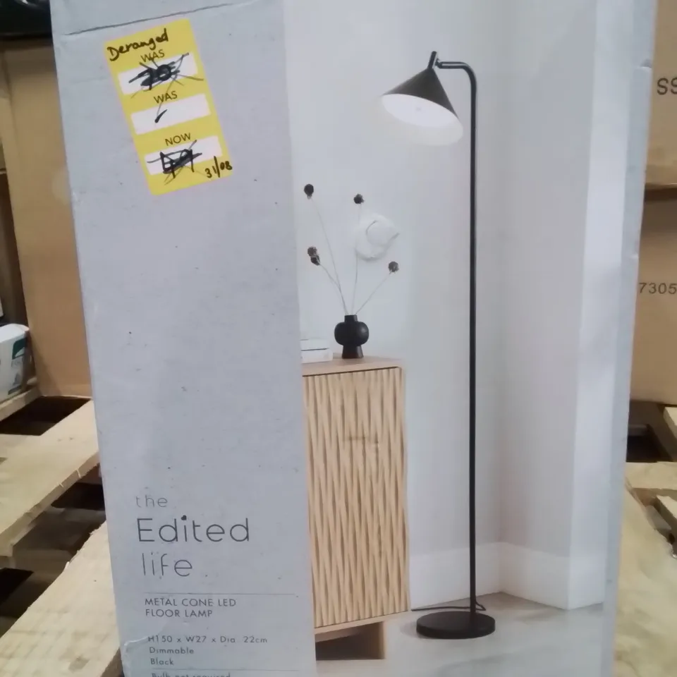 BOXED METAL CONE LED FLOOR LAMP BLACK