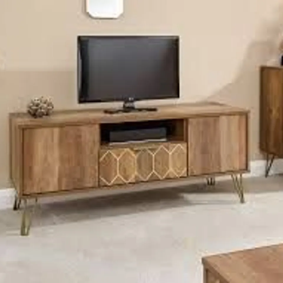BOXED GFW ORLEANS 2 DOOR SINGLE DRAWER MANGO YELLOW TV STAND (1 BOX)