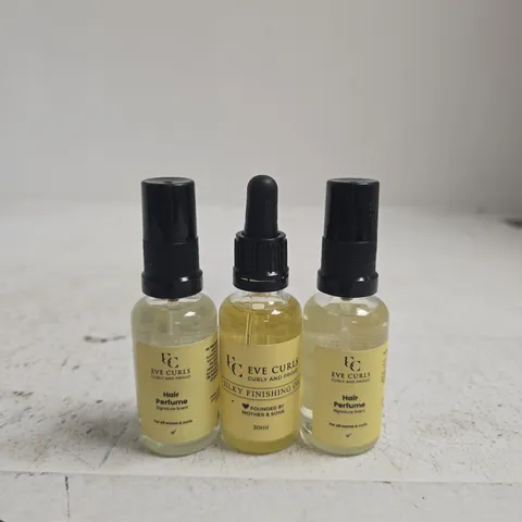 EVE CURLS HAIR PERFUME & SILKY FINISHING OIL – 3 X 30ML BOTTLES