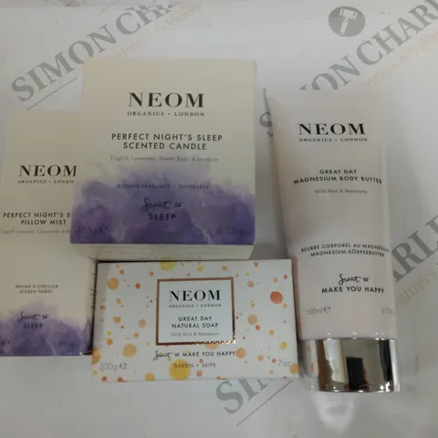 SET OF 4 NEOM BEAUTY ITEMS TO INCLUDE BODY BUTTER AND NATURAL SOAP