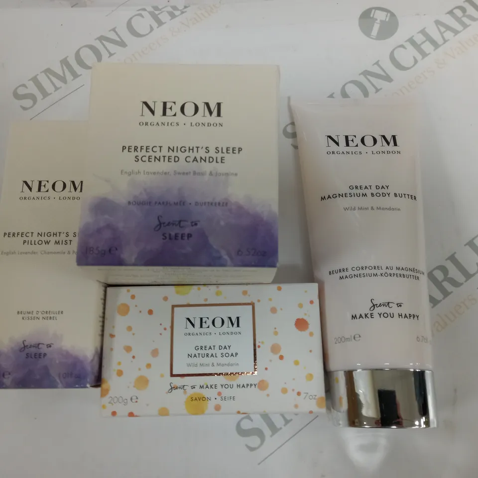 SET OF 4 NEOM BEAUTY ITEMS TO INCLUDE BODY BUTTER AND NATURAL SOAP