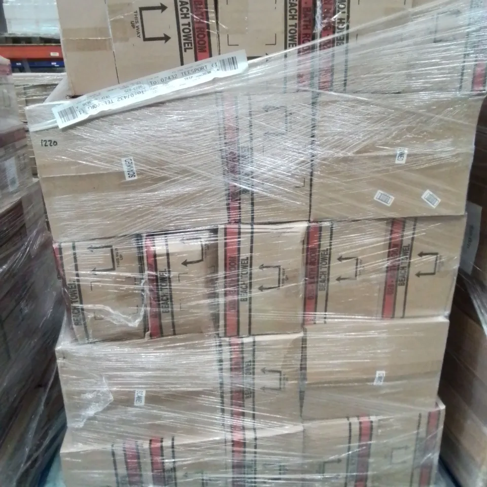 PALLET CONTAINING APPROXIMATELY 50 6-PACK BOXES OF BRAND NEW SUMMER THEMED BEACH TOWELS 