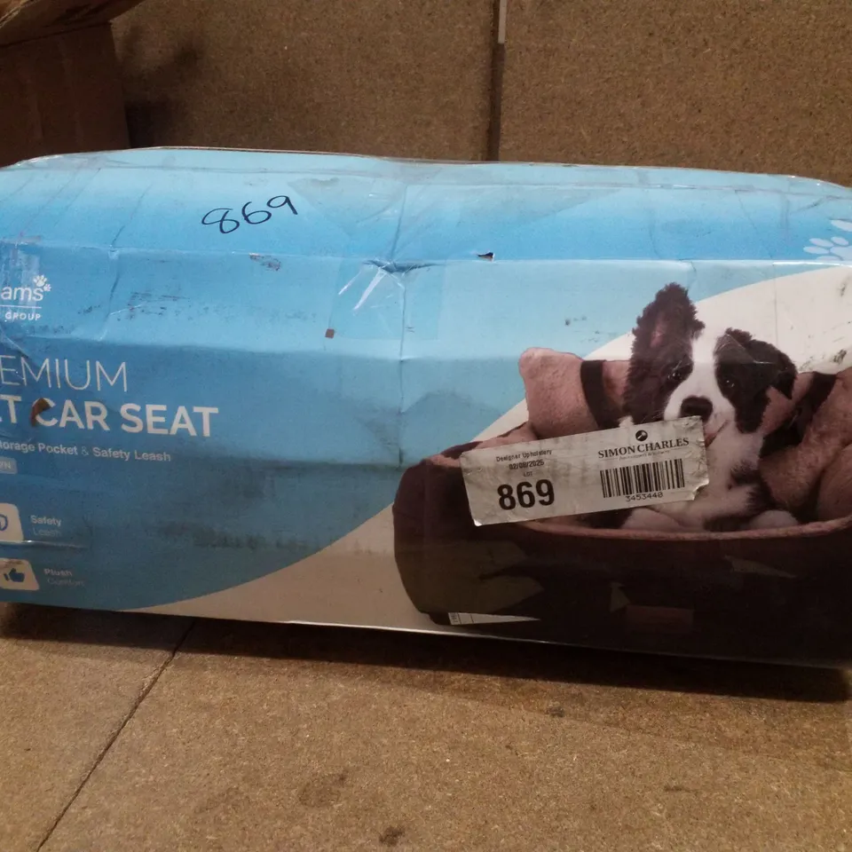 BOXED FURDREAMS PREMIUM PET CAR SEAT WITH STORAGE POCKET & SAFTEY LEASH - BROWN