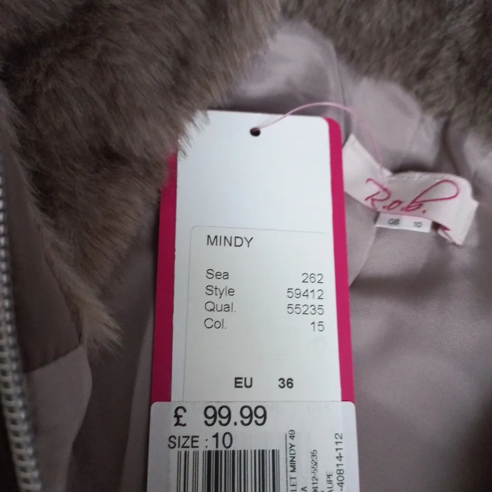 R.O.B. MINDY FUR-TRIM COAT – BROWN, UK 10 (EU 36)
