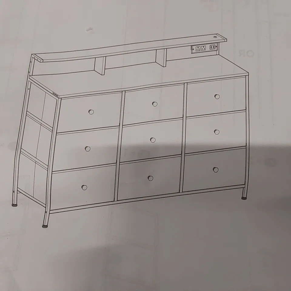 BOXED CHEST OF DRAWERS BEDROOM, STORAGE UNIT WITH 9 FABRIC DRAWERS 