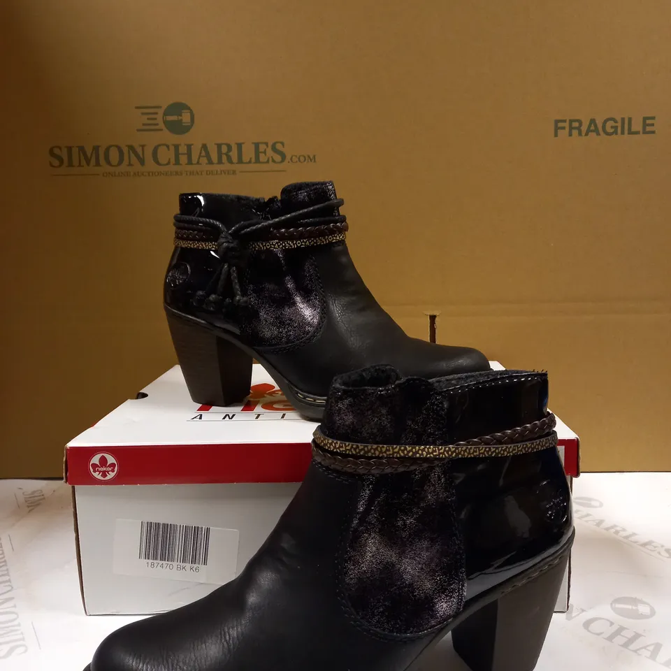 RIEKER ANKLE BOOTS WITH TASSLE FEATURE, BLACK - UK SIZE 6