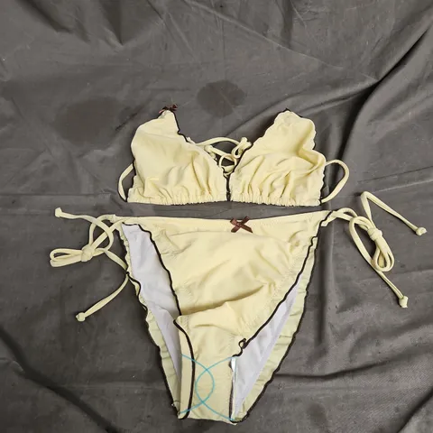 COLLUSION LINGERIE TIE BIKINI WITH BOWS IN YELLOW/BLACK/BROWN SIZE 16