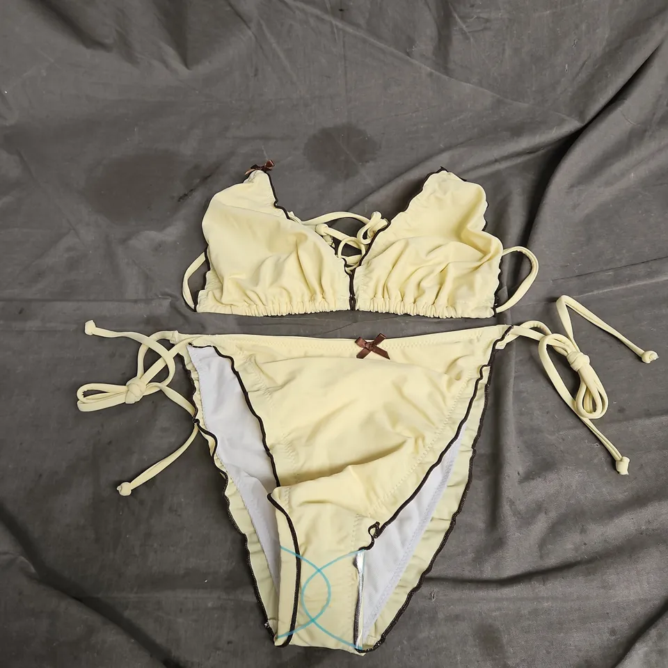 COLLUSION LINGERIE TIE BIKINI WITH BOWS IN YELLOW/BLACK/BROWN SIZE 16