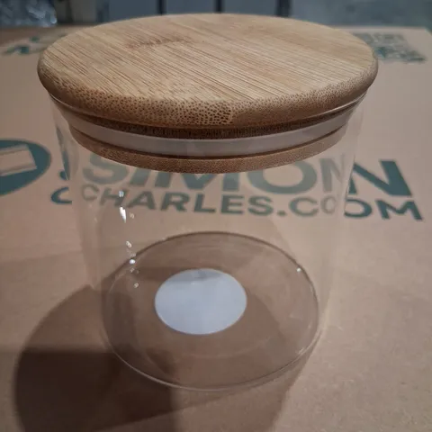 APPROXIMATELY 48 BRAND NEW GLASS CANISTERS WITH WOODEN LID 600ML