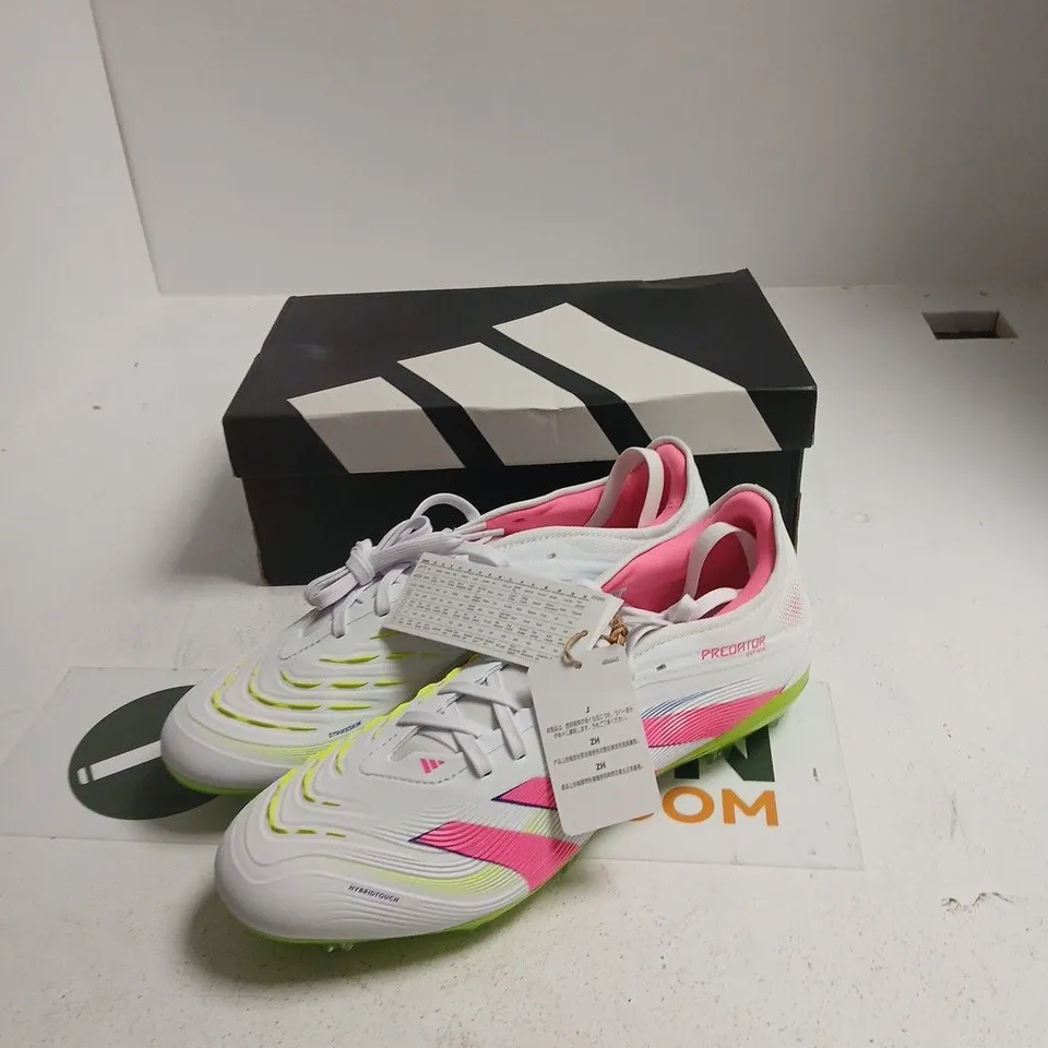 ADIDAS PREDATOR PRO FG FOOTBALL BOOTS – UK 10, WHITE WITH PINK & NEON ACCENTS