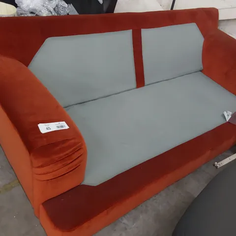 THREE SEATER SOFA FRAME BURN ORANGE PLUSH FABRIC