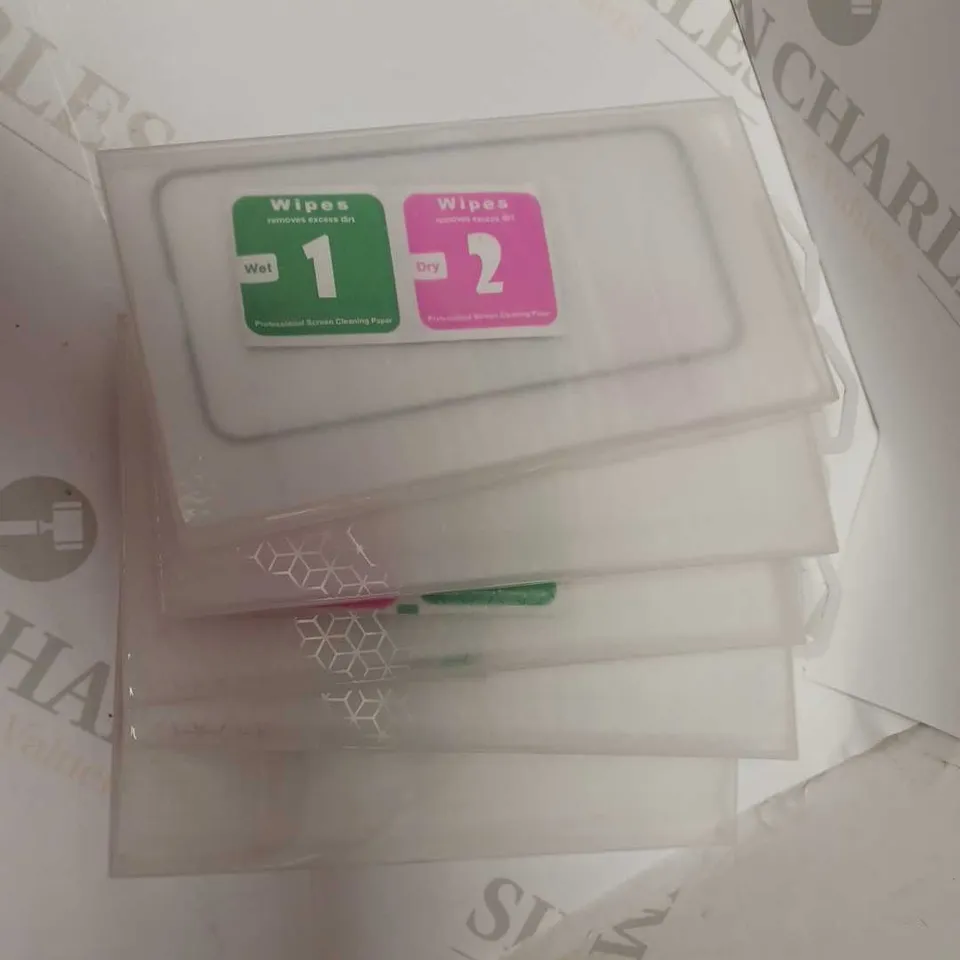 LOT OF FIVE SCREEN PROTECTORS WITH WET AND DRY WIPE