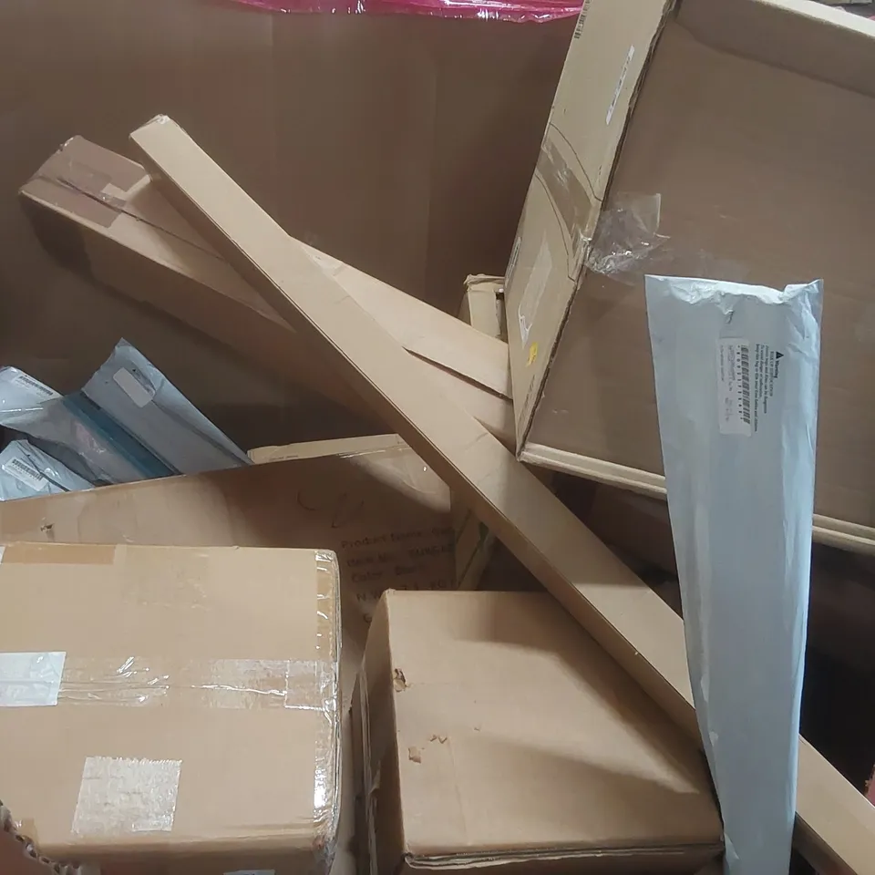 PALLET OF ASSORTED ITEMS INCLUDING: 27 INCH LED MONITOR, MINI RICE COOKER, HOT WIRE CUTTER, FAN LIGHT, METAL WIRE SHELVING UNIT, RUG ECT