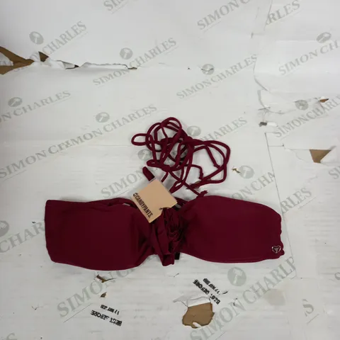 CANDYPANTS FLOWER BAUNDEAU WRAP AROUND BIKINI TOP IN DARK RED UK 8