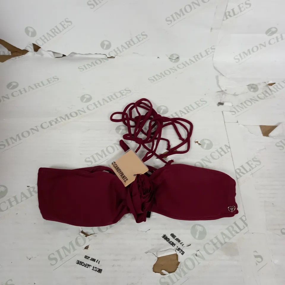 CANDYPANTS FLOWER BAUNDEAU WRAP AROUND BIKINI TOP IN DARK RED UK 8