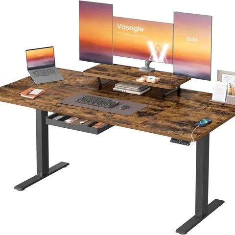 BOXED VASAGLE ELECTRIC STANDING DESK, HEIGHT ADJUSTABLE DESK - BROWN/BLACK