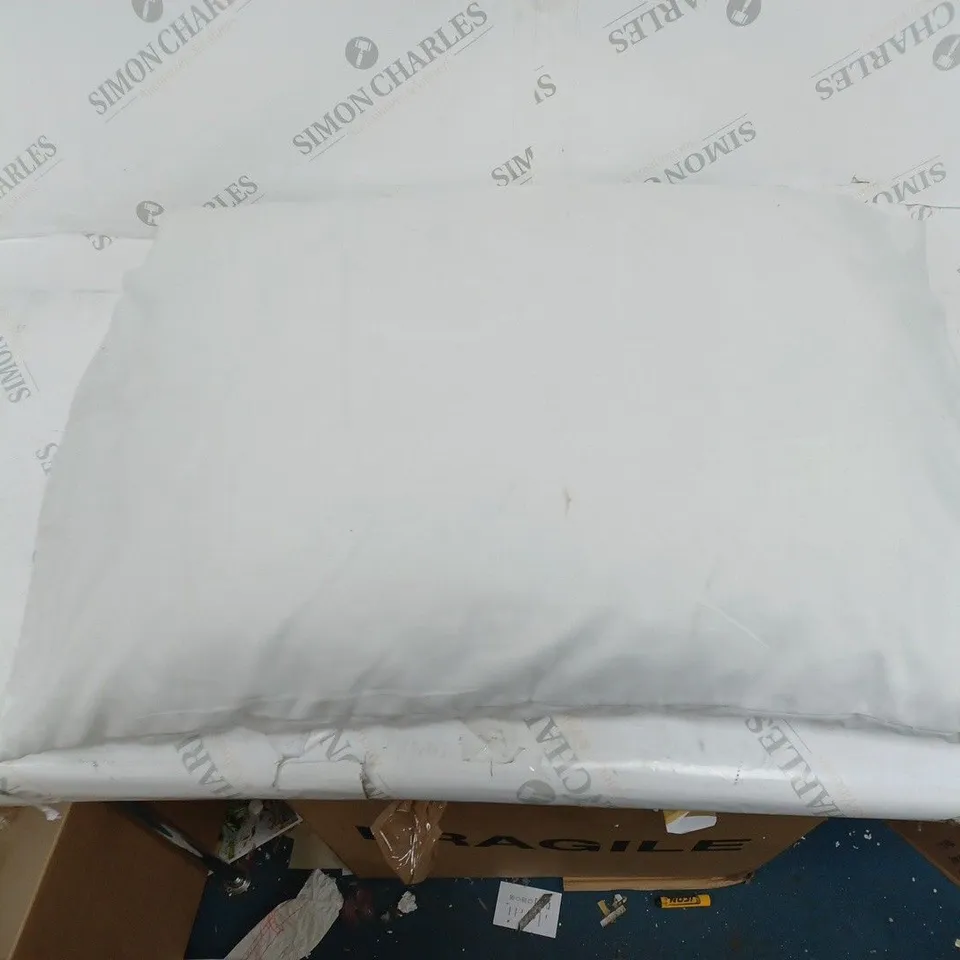 2 DECORATIVE CUSHIONS IN NAVY AND YELLOW, AND SINGLE WHITE PILLOW 
