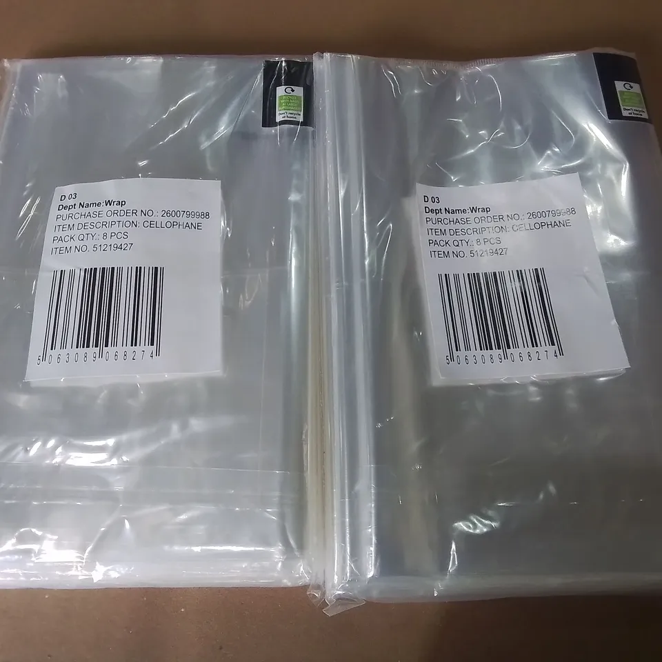 PALLET CONTAINING A LARGE QUANTITY OF BRAND NEW CLEAR CELLOPHANE WRAP 8-PACKS