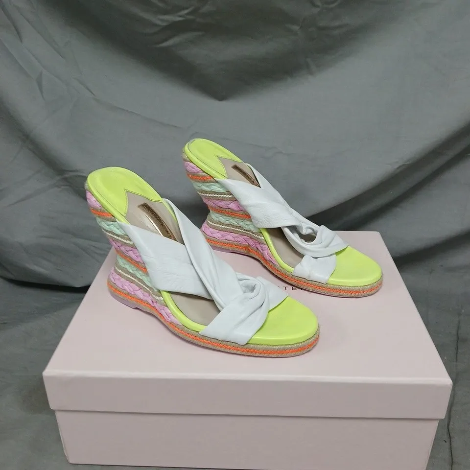 SOPHIA WEBSTER NEON LIME ESPADRILLE WEDGE SANDALS – WHITE KNOT STRAPS - SIZE 4