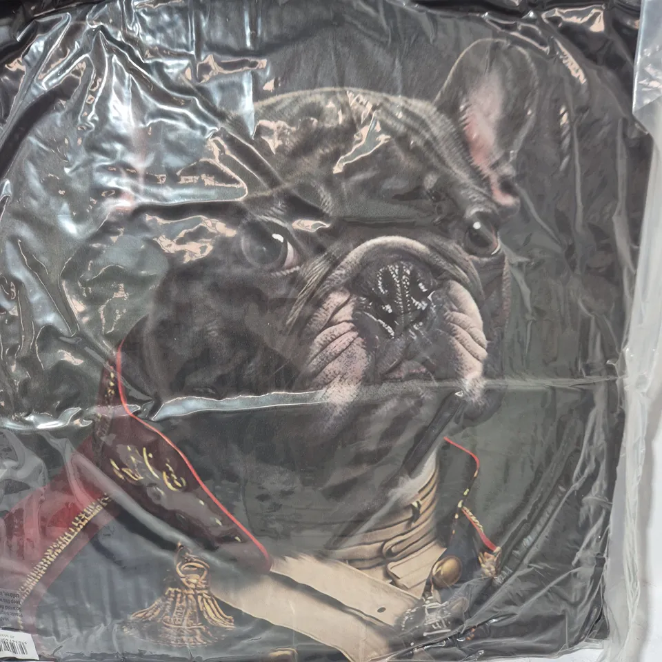 LOT OF 16 AS NEW TOP DOG FILLED BLACK FRENCHIE CUSHIONS - APPROX 45X45CM