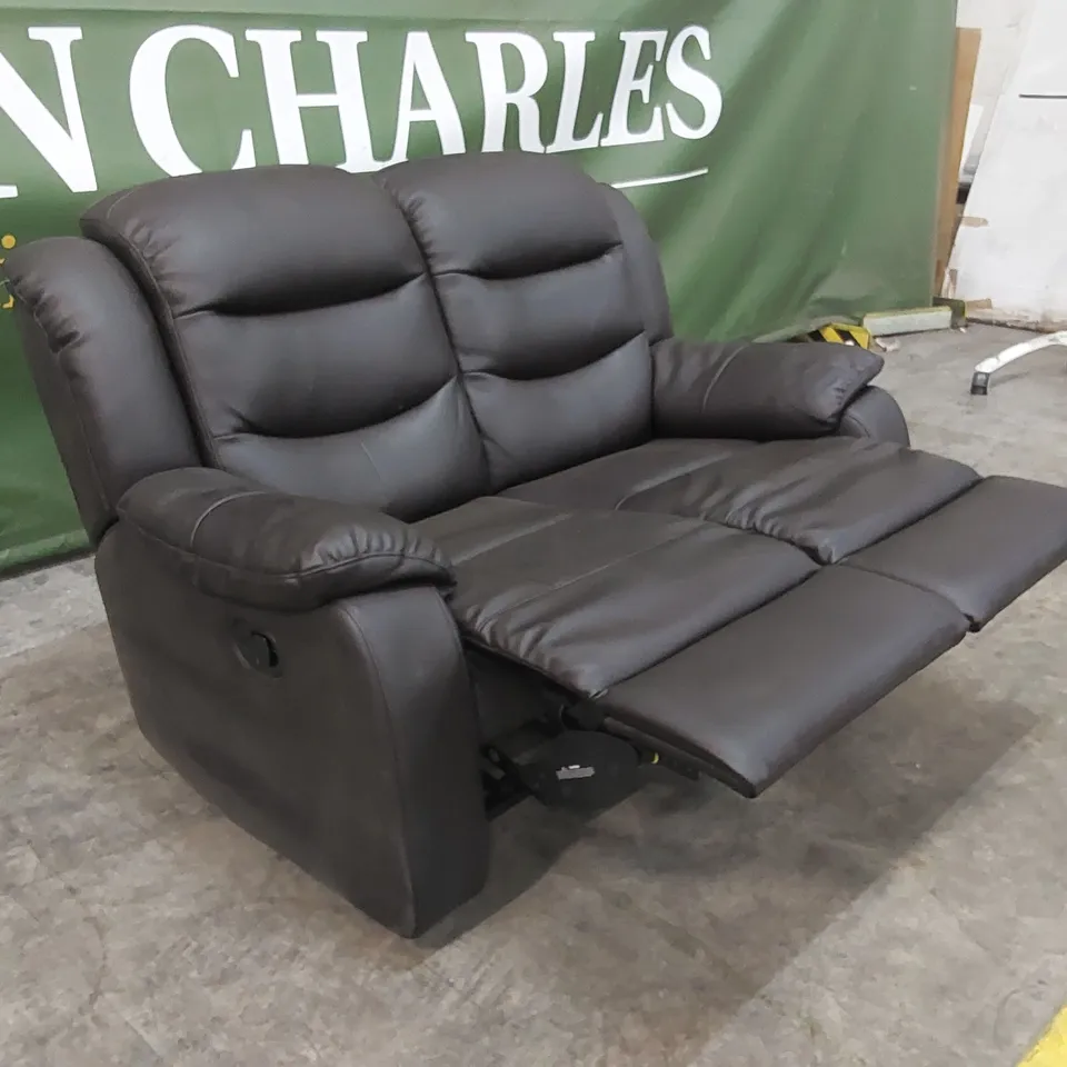 DESIGNER 2 SEATER FAUX LEATHER MANUAL RECLINER SOFA - CHOCOLATE
