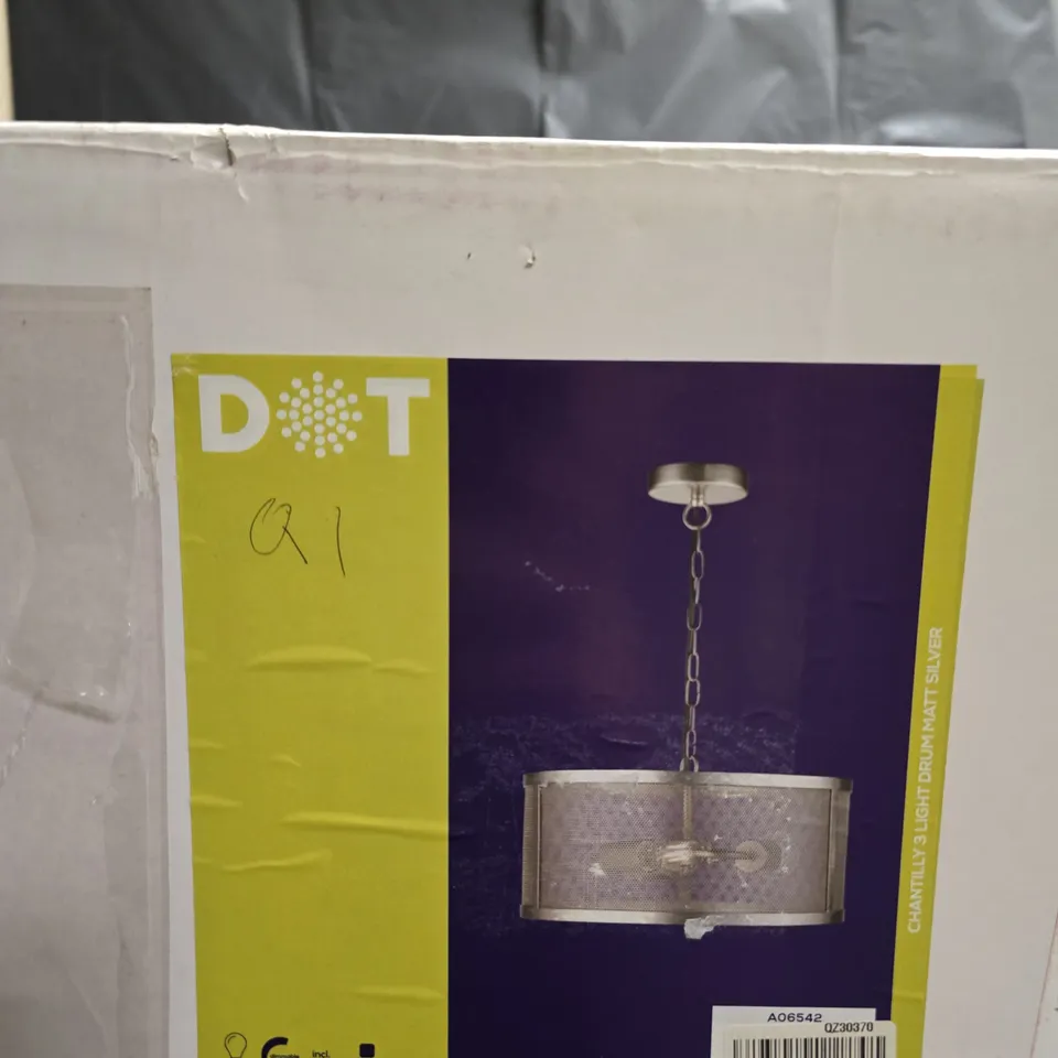DOT CHANTILLY 3-LIGHT DRUM PENDANT – MATT SILVER