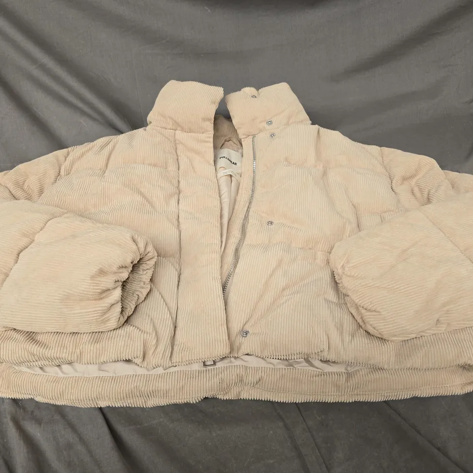 PULL AND BEAR SMALL CORDUORY JACKET IN BEIGE 