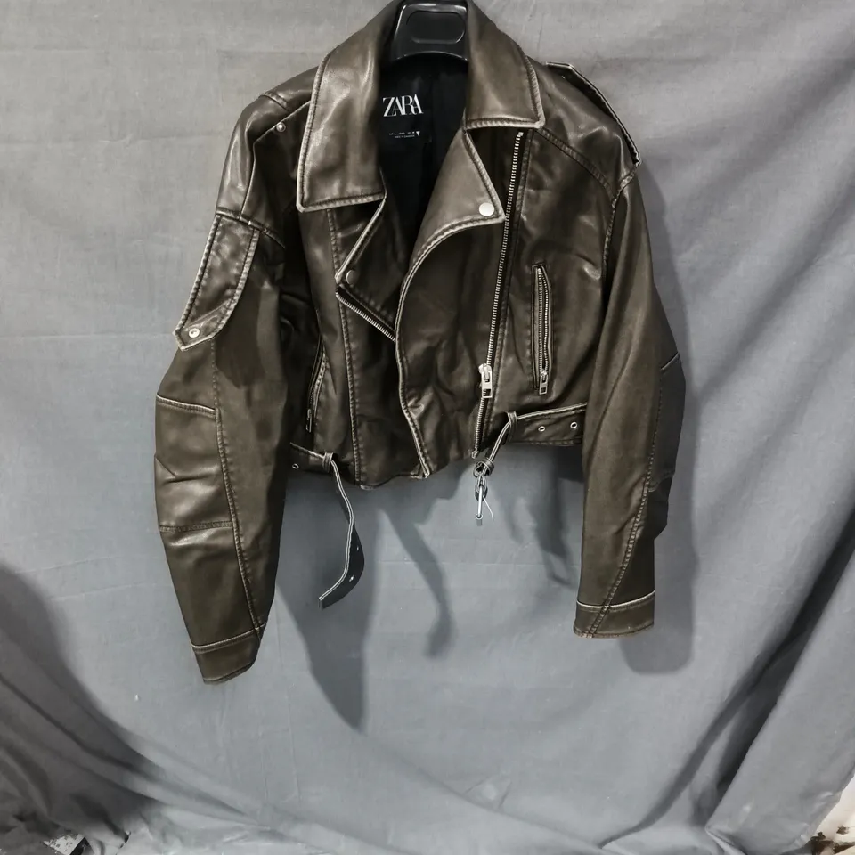 ZARA LEATHER BIKER JACKET –  BLACK, EU L (US L)